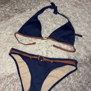 BCBGMaxAzria Navy and Brown Bikini Set